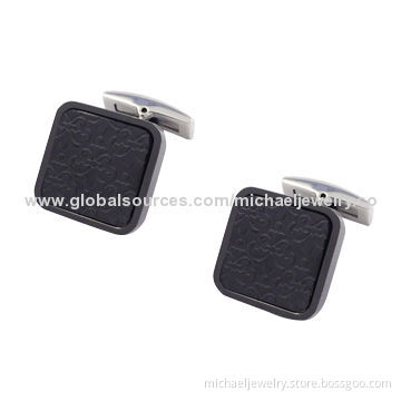 Stainless steel cufflinks, steel sheet plating IP black and fashionable decorative pattern